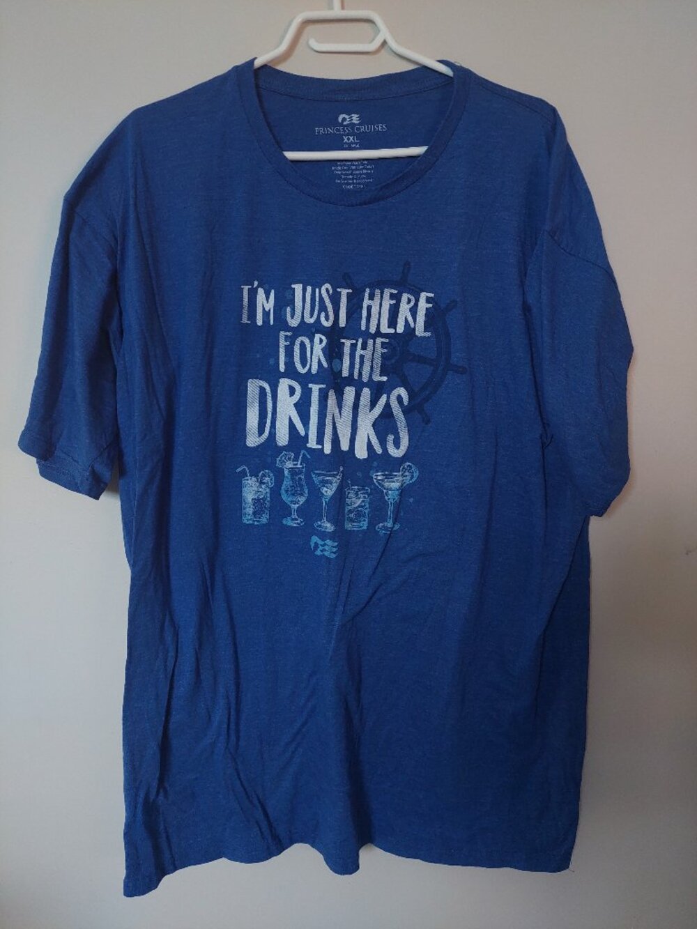 Princess Cruises Men's XXL Blue T-shirt "I'M JUST HERE FOR THE DRINKS" Vtg